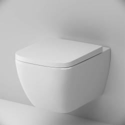 Унитаз подвесной AM.PM Gem FlashClean, белый, горизонтальный (в стену) выпуск, с быстросьемным сиденьем микролифт, дюропласт, безободковый, с системой антивсплеск, под скрытый бачок