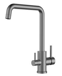 Смеситель для кухни/мойки Voda Kitchen FW519GM с каналом для фильтрованной воды, двухрычажный, поворотный, керамический картридж, излив 200 мм, высота излива 273,3 мм PPA, цвет темно-серый