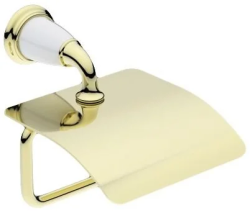 Держатель для туалетной бумаги Art&Max Bianchi, с крышкой, золото, настенный, латунь, форма прямоугольная, для туалета/ванной, бумагодержатель