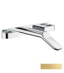 Смеситель для раковины Axor Urquiola, на 3 отверстия, двухвентильный, настенный/встраиваемый, скрытого монтажа, фиксированный излив, длина излива 22,8 см, керамический, латунь, цвет полированное золото, незапираемый сливной набор