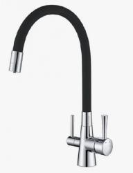Смеситель для кухни/мойки VIEIR, с подключением под фильтр, однорычажный, поворотный, биканальный, керамический, гибкий излив, длина излива 520 мм, латунь, цвет черный/хром