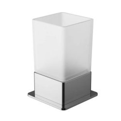 Стакан Excellent Riko, настольный, латунь/стекло, форма квадратная, для зубных щеток в ванную/туалет/душевую кабину, цвет хром