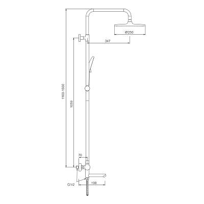 Душевая система Splenka S223.26.06 с термостатом, 1160-1560 мм цвет черный, комплект: термостатический смеситель/излив/тропический душ круглый (с верхней лейкой)/лейка/стойка/шланг, латунь/нержавеющая сталь