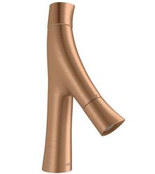 Смеситель для раковины Axor Starck Organic 80, двухвентильный, фиксированный излив, длина излива 11,6 см, керамический, латунь, цвет: шлифованная бронза, с незапираемым сливным набором