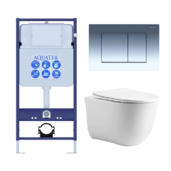 Комплект унитаза с инсталляцией Aquatek Классик (Сет) c сиденьем микролифт, с клавишей смыва (кнопкой, клавишей двойного смыва) хром глянцевый, комплект крепления