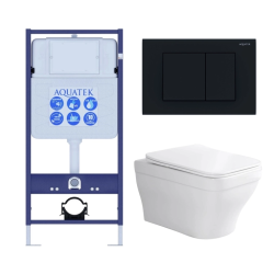 Комплект унитаза с инсталляцией Aquatek Амадео (Сет) c сиденьем микролифт, с клавишей смыва (кнопкой, клавишей двойного смыва) черная, комплект крепления