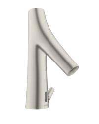 Смеситель для раковины AXOR Starck Organic, электронный, сенсорный, инфракрасный, фиксированный излив, длина 10,5 см, латунь, цвет под сталь, питание от батареек, с регулировкой температуры