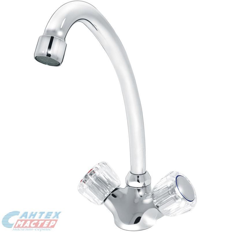 Смеситель для кухни/мойки Варион Рейн двухвентильный, резиновый, с поворотным изливом, латунь, цвет хром, кухонный, вертикальный, кран, комплект, сантехника, водопроводные, размер, характеристики, высота, расстояние, длина (Varion)