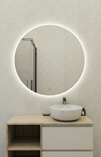 Зеркало Cersanit ECLIPSE Fusion 100x100х2,9 с подсветкой круглое, ударопрочный пластик, подвесной, для ванны, LED/ЛЕД-подсветкой, навесное/подвесное/настенное