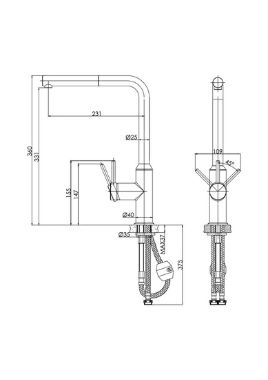 Смеситель для кухни/мойки Cersanit Flavis однорычажный, поворотный/выдвижной излив, керамический, высота 331 мм, длина 231 мм, латунь, цвет сатин