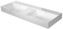 Раковина DURAVIT DuraSquare WonderGliss 120х47х14,5 см, подвесная, двойная (две чаши), прямоугольная, санфарфор, цвет белый, без отверстия под смеситель, антигрязевое покрытие, без перелива