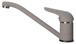 Смеситель для кухни/мойки GranFest, однорычажный, керамический картридж, низкий, с поворотным изливом, длина 223 мм, латунь, цвет серый