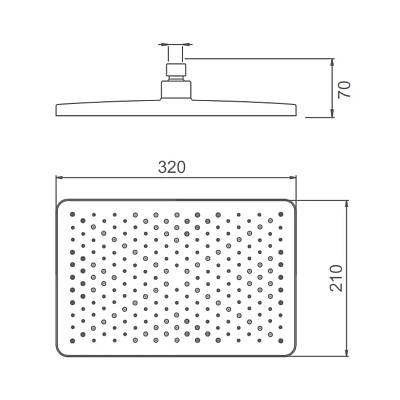 Верхний душ Splenka S451.52 прямоугольная, 1 режим, размер 320х210 мм, пластик, цвет хром, для душа/ванной, на стену/на потолок