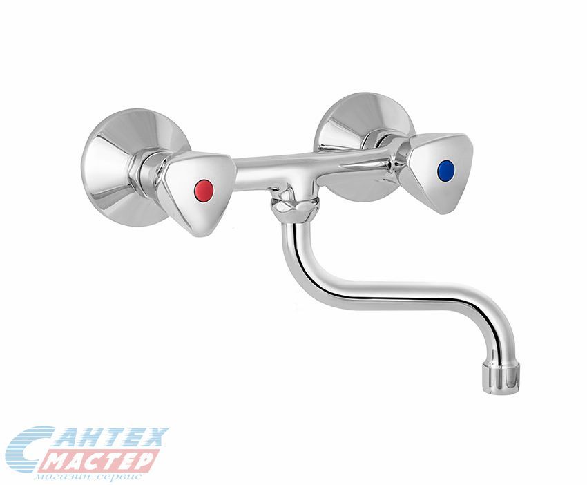 Смеситель для кухни/мойки Mofem Evrosztar 306 двухвентильный, резиновый, с поворотным изливом, длина 125 мм, латунь, цвет хром, кухонный, хромированный, настенный, 142-0059-06