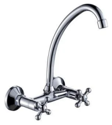 Смеситель для кухни/мойки Rossinka, двухвентильный, настенный, керамический, поворотный, длина излива 185 мм, латунь, цвет хром