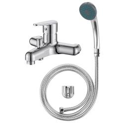 Смеситель для ванны/душа Voda Breeze однорычажный, керамический, настенный, излив фиксированный 158 мм, латунь, цвет хром, короткий, универсальный, с шлангом и лейкой BZ54acs