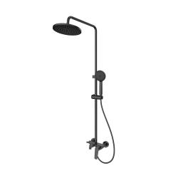 Душевая система Splenka S53.24.06 высота 1374 мм цвет черный, комплект: однорычажный смеситель-полка/излив/тропический душ круглый (с верхней лейкой)/лейка/стойка/шланг, латунь