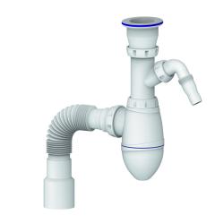 Сифон Unicorn для умывальника 1 1/2"х40 прикручивающийся выпуск, чашка пластиковая, отвод для стиральной машины, гибкий отвод в канализацию 40×40/50 мм A320VР