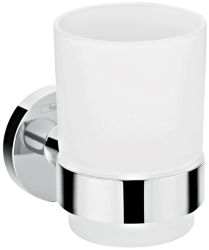 Стакан Hansgrohe Logis Universal, с держателем, настенный, латунный/стеклянный, форма круглая, для зубных щеток в ванную/туалет/душевую кабину, цвет хром/белый, к стене