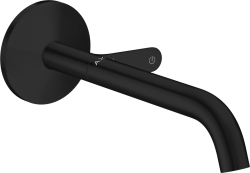 Смеситель для раковины/умывальника Axor One Select, однорычажный, настенный/встраиваемый, скрытого монтажа, фиксированный излив, длина излива 22 см, керамический, латунь, цвет матовый черный, незапираемый сливной набор