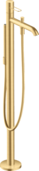 Смеситель для ванны Axor Uno напольный, однорычажный, с рукояткой-петлей, неповоротный, латунный, длина излива 25,9 см, керамический, цвет шлифованное золото, с душевым шлангом/держателем/лейкой