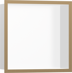 Полка Hansgrohe XtraStoris Individual 300/300/100, с дизайнерской рамой, размер 30х30х10 см, встраиваемая в нишу, форма прямоугольная, цвет матовый белый/шлифованная бронза, нержавеющая сталь, встроенная/настенная, шкаф/короб