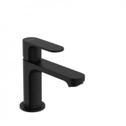 Смеситель для раковины Hansgrohe Rebris S 80 CoolStart EcoSmart, однорычажный, фиксированный излив, длина излива 12,1 см, керамический, латунь, цвет матовый черный, со сливным гарнитуром