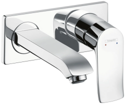 Смеситель для раковины Hansgrohe Metris LowFlow 3,5 л/мин, скрытого монтажа, настенный, однорычажный, фиксированный излив, длина 16,5 см, керамический, латунь, цвет хром, слив/перелив