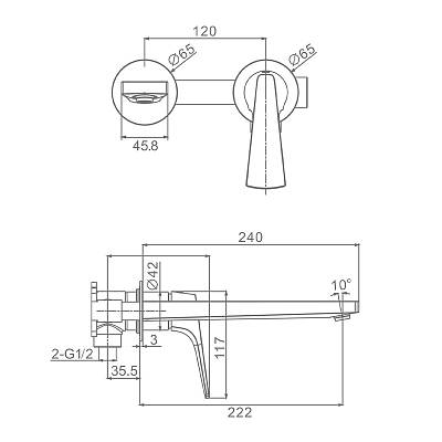 Смеситель для раковины/умывальника Raglo R07.11.09 встраиваемый/настенный, однорычажный, неповоротный, латунь, длина излива 222 мм, керамический, цвет графит