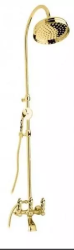 Душевая система Cezares Lord, высота 893-1293 мм, цвет золото 24 карат, комплект: двухвентильный смеситель/излив/тропический душ (с верхней лейкой)/стойка/лейка/шланг, наружного монтажа