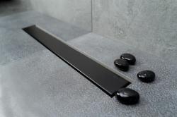 Душевой лоток Pestan Confluo Frameless Line 550 Black Matte, решетка: черный матовый, для душа в полу, с гидро затвором, горизонтальный выпуск, нержавеющая сталь, прямоугольный