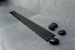 Душевой лоток Pestan Confluo Frameless Line 750 Black Matte, решетка: черный матовый, для душа в полу, с гидро затвором, горизонтальный выпуск, нержавеющая сталь, прямоугольный