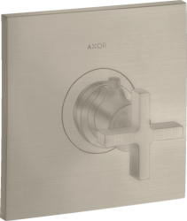 Смеситель для душа Axor Citterio HighFlow, термостатический, с крестообразной рукояткой, скрытого монтажа, настенный, без излива/шланга/лейки, квадратный, латунный, цвет шлифованный никель, с термостатом, встроенный/встраиваемый/термостатный