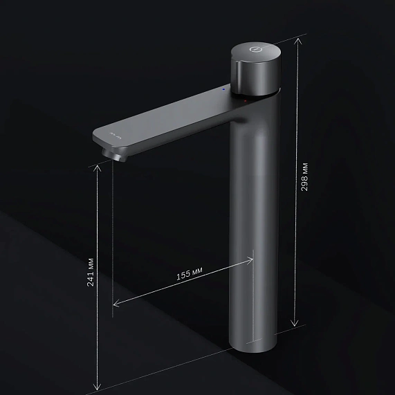 Смеситель для раковины/умывальника AM.PM X-Joy TouchReel, нажимной, неповоротный, керамический, высокий, длина излива 155 мм, латунь, цвет черный матовый