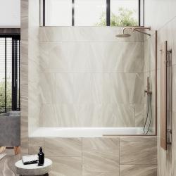 Душевая шторка на ванну MaybahGlass, 140х54 см, прозрачное стекло/профиль узкий, цвет бронза, фиксированная, плоская/панель, правая/левая, правосторонняя/левосторонняя, универсальная