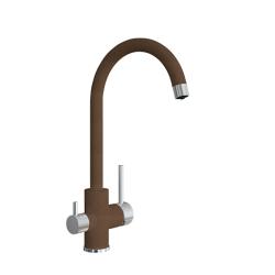Смеситель для кухни Florentina Клио, однорычажный, поворотный, керамический, с высоким изливом, высота излива 28 см, латунь, с подключением к фильтру чистой воды, цвет коричневый