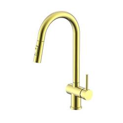Смеситель для кухни/мойки Splenka S204.49.03 однорычажный, поворотный/выдвижной излив, керамический, высота 237 мм, длина 206 мм, нержавеющая сталь, цвет золотой сатин