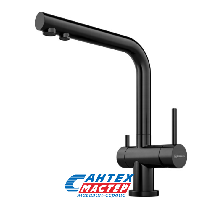 Смеситель для кухни/мойки Omoikiri Nagano однорычажный, керамический, с дополнительным краном для питьевой воды, с высоким поворотным изливом, длина 206 мм, латунь, цвет вороненая сталь, кухонный, вертикальный, кран, комплект, сантехника
