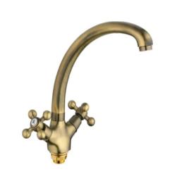 Смеситель для кухни/мойки Ekko, двухвентильный, поворотный, керамический, длина излива 228 мм, силумин, цвет бронза