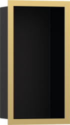 Полка Hansgrohe XtraStoris Individual 300/150/100, с дизайнерской рамой, размер 30х15х10 см, встраиваемая в нишу, форма прямоугольная, цвет матовый черный/полированное золото, нержавеющая сталь, встроенная/настенная, шкаф/короб