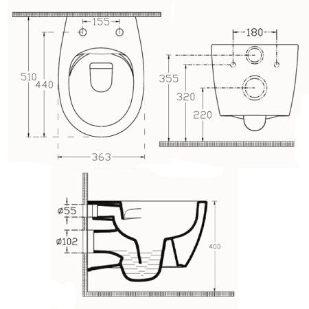 Унитаз подвесной ISVEA Soluzione II, 363х510х400 мм, цвет: белый, горизонтальный (в стену) выпуск, без сиденья, безободковый, антивсплеск, под скрытый бачок