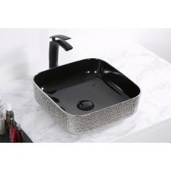 Раковина для ванной CeramaLux NC D1303H020 38,5х13х38,5 накладная, квадратная, керамическая/фарфоровая, цвет черный/серебро, без отверстия под смеситель, без слива-перелива