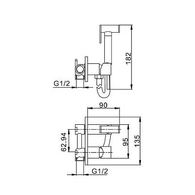Смеситель с гигиеническим душем Splenka S96.52 встраиваемый, однорычажный, керамический, без излива, с гибким шлангом/лейкой, латунь/пластик, цвет хром