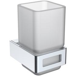 Стакан Boheme Q, с держателем, настенный, латунь/стекло, форма квадратная, для зубных щеток в ванную/туалет/душевую кабину, цвет хром