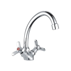 Смеситель для кухни/мойки Ledeme H12 двухвентильный, керамический, с высоким поворотным изливом, латунь, цвет хром, кухонный, хромированный, вертикальный, кран, комплект, сантехника, водопроводные, размер, характеристики, высота, расстояние, длина