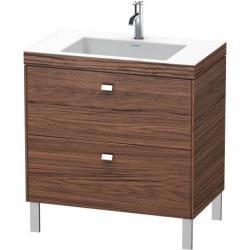 Тумба c раковиной Duravit Brioso, 80х48х70,1 см, напольная, 2 выдвижных ящика, ДСП, цвет: орех темный/хром /Vero Air, мебельная, прямоугольная, цвет белый, фарфоровая, с площадкой под смеситель, без перелива