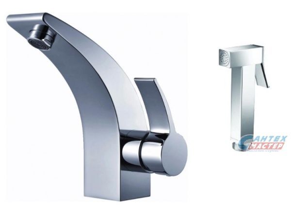 Смеситель для раковины Zeegres Z.Art с гигиеническим душем/лейкой, однорычажный, излив короткий, длина 108 мм, керамический, латунь, цвет хром