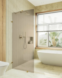 Душевая перегородка MaybahGlass, 195х79 см, бронзовое стекло/коннектор стена-стекло, цвет золото, правая/левая, плоская (панель), из закаленного стекла, (ограждение без поддона) стеклянная, правосторонная/левосторонная, универсальная