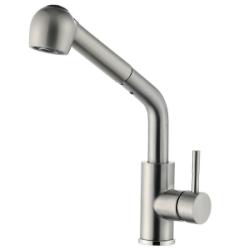 Смеситель для кухни/мойки ZorG Steel Hammer INOX, однорычажный, поворотный, выдвижная лейка, керамический картридж, длина излива 230 мм, нержавеющая сталь, цвет нержавеющая сталь