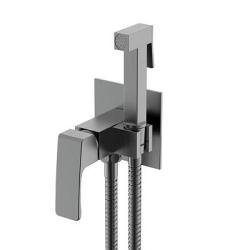 Смеситель с гигиеническим душем Raglo R01.52.09 встраиваемый, однорычажный, керамический, без излива, с гибким шлангом/лейкой, латунь, цвет графит